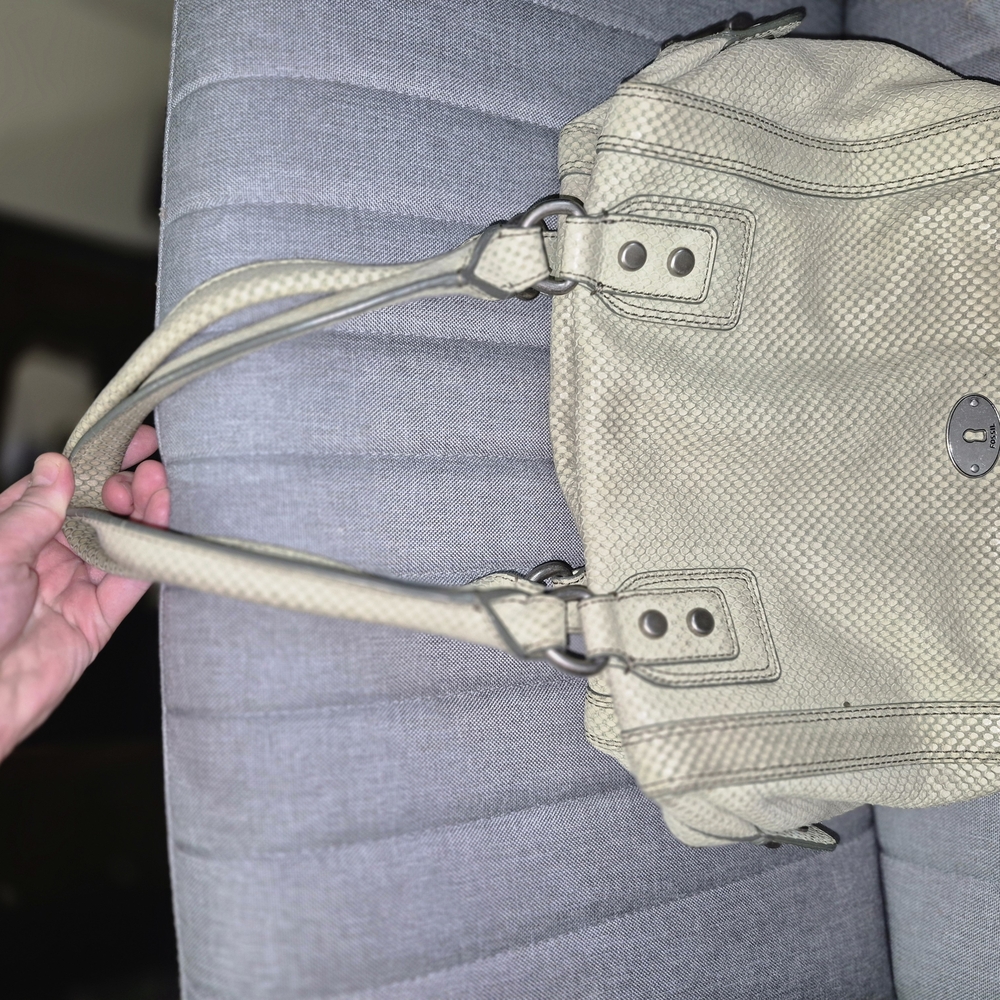 Fossil Light Green Satchel Bag with Textured Leather